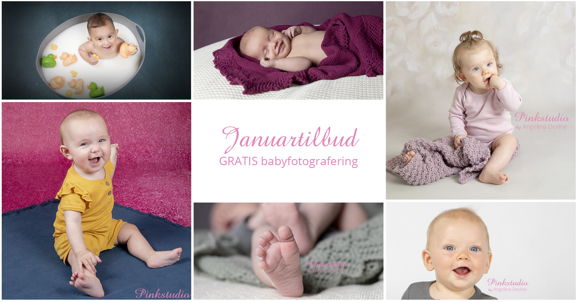 Pinkstudio by Angelina Devine skabelon-baby Januartilbud: GRATIS babyfotografering Baby Nyheder Portræt Tilbud