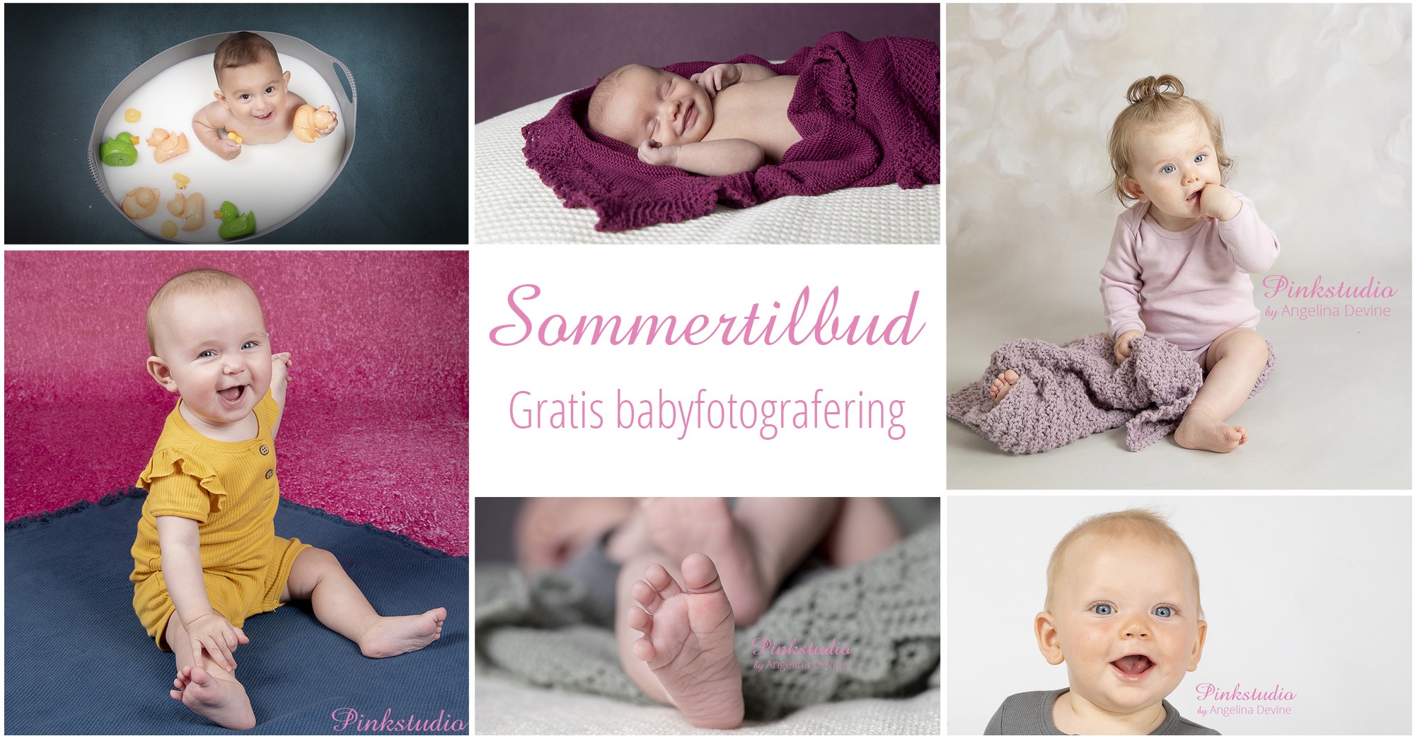 Pinkstudio by Angelina Devine skabelon-baby Sommertilbud: GRATIS babyfotografering Baby Nyheder Portræt Tilbud  